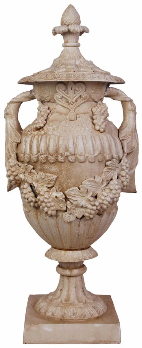 Casa Padrino florero barroco beige antiguo 38 x 32 x A. 91 cm - Florero de hierro fundido - Jarrón barroco de jardín y terraza - Accesorios barrocos para decoración de jardín y terraza