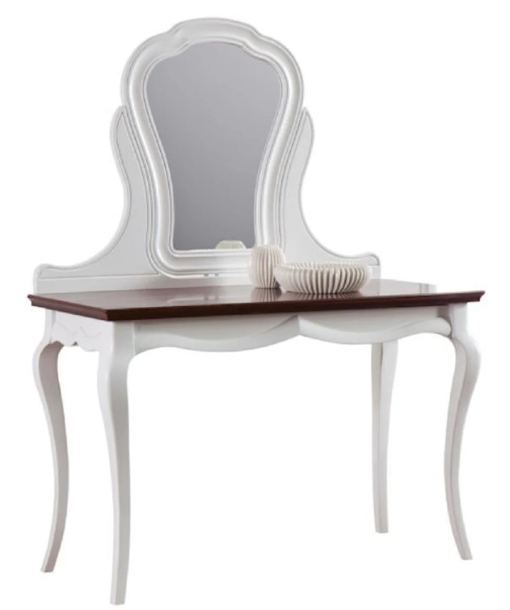 Casa Padrino Mesa de Maquillaje Art Dec¨® de Lujo Blanco / Marr¨®n Oscuro 118 x 56,2 x H. 157,5 cm - Consola de Maquillaje Noble