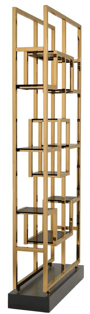 Casa Padrino gabinete de estanter¨ªa de lujo lat¨®n / negro 108 x 29 x H. 240 cm - Gabinete de Acero Inoxidable con 10 Estantes de Vidrio - Muebles de Sal¨®n de Lujo