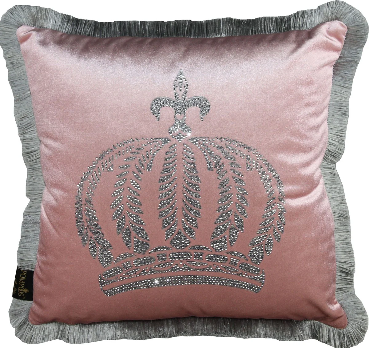 Harald Gl??ckler luxury cushion Pomp??s by Casa Padrino light pink / silver crown with rhinestones - Gl??ckler cushion