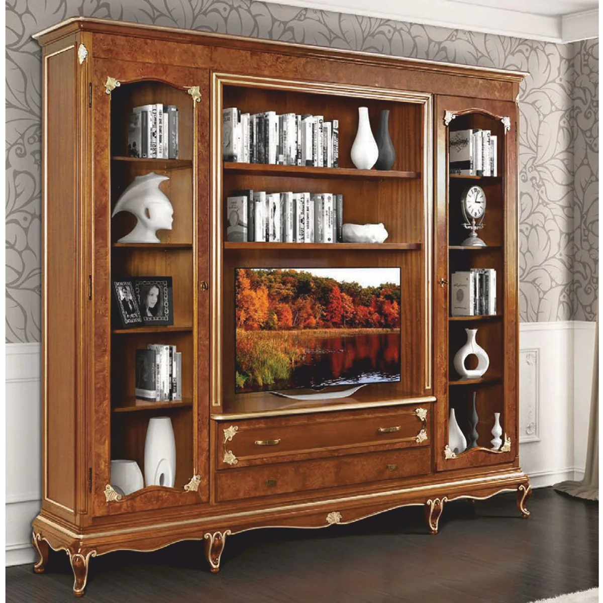 Casa Padrino armario de libros barroco de lujo marr¨®n / oro 250 x A. 227 cm - Hecho en Italia