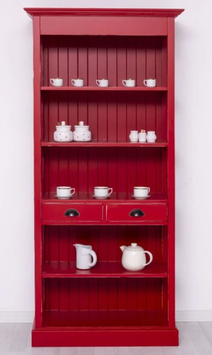 Casa Padrino armario de estilo campestre shabby chic rojo antiguo 91 x 39 x A. 197 cm - Armario de comedor de estilo campestre - Muebles de madera maciza - Muebles de estilo campestre shabby chic