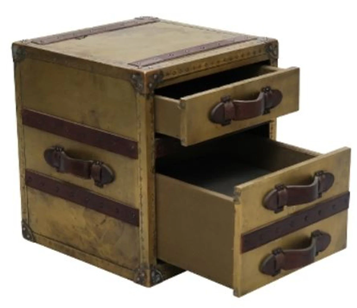 Casa Padrino luxury side table with 2 drawers oxidised copper colored / dark brown 52 x 48 x H. 50 cm - Handmade Side Table in Suitcase Look