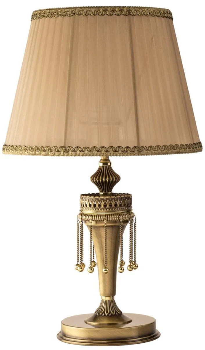 Casa Padrino lámpara de mesa barroco de de lujo latón con pátina / beige / oro Ø 30 x A. 50 cm - Lámpara de escritorio redonda de latón con pantalla - Luces barrocos