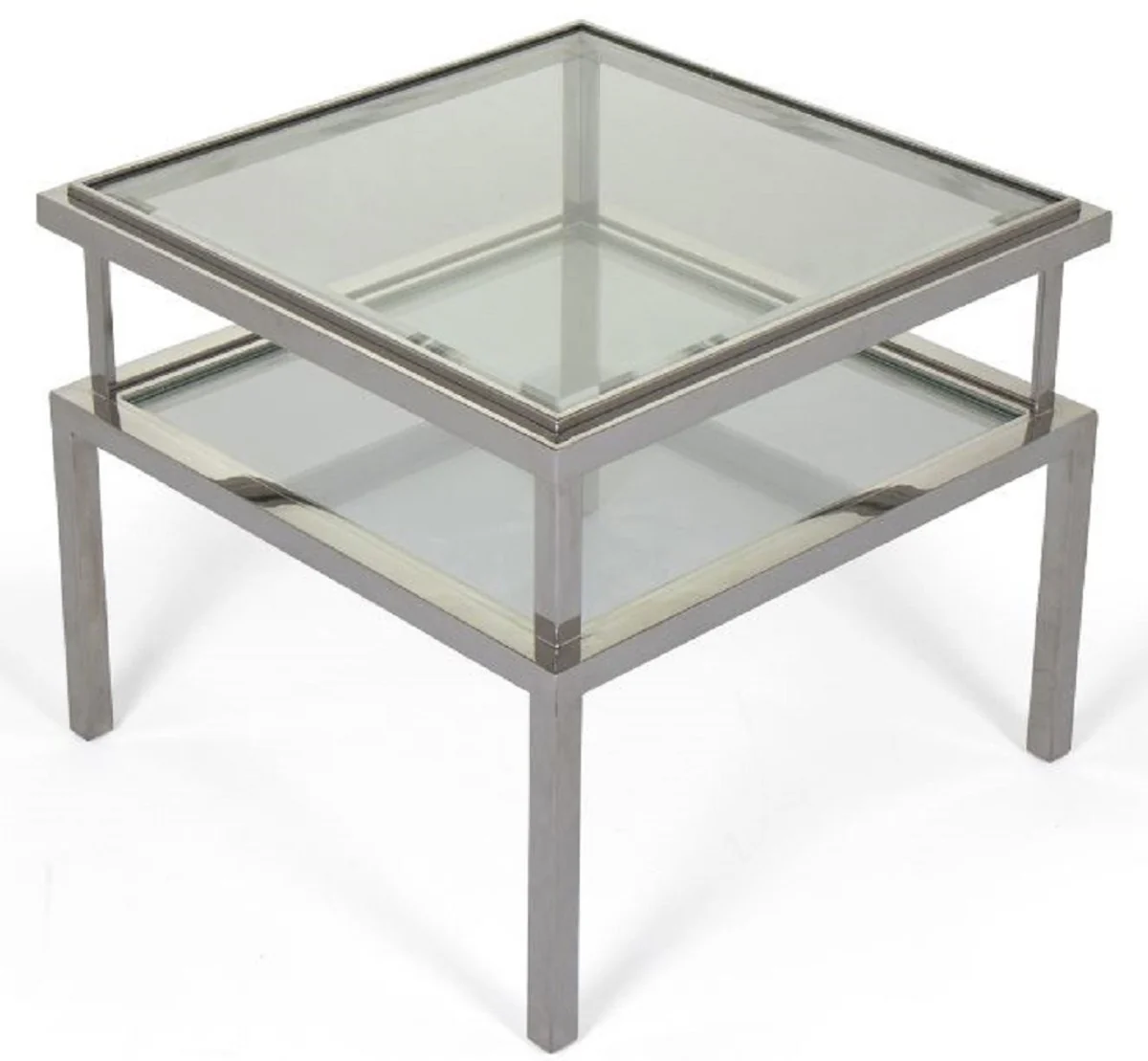Casa Padrino mesa auxiliar de lujo plata 65 x 65 x A. 55 cm - Mesa moderna con placas de vidrio templado y marco de acero inoxidable - Muebles de sala