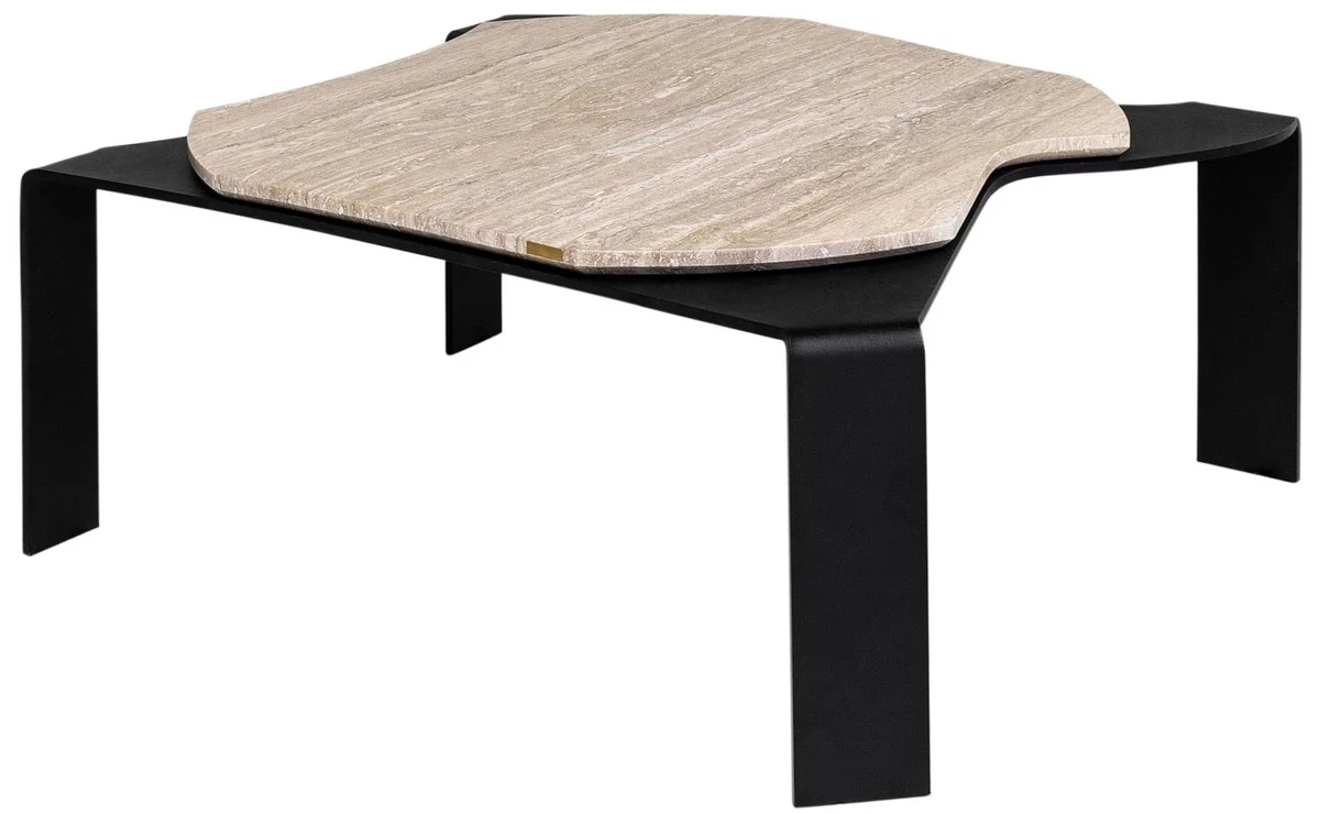 Casa Padrino mesa de centro de lujo negro / beige 75,5 x 78 x H. 32,5 cm - Mesa de Centro de Diseño con Tapa de Mármol