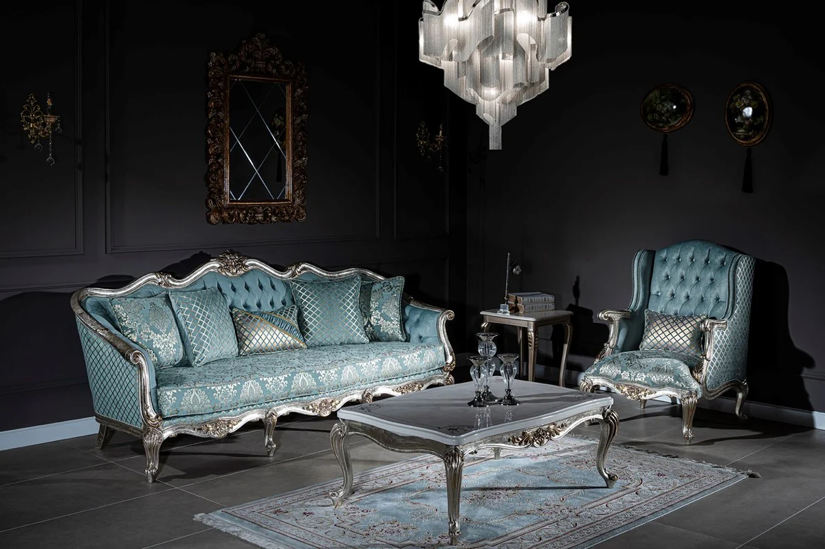 Casa Padrino mesa de centro barroco de lujo blanco / plata / oro 120 x 81 x A. 46 cm - Mesa de sal¨®n de madera maciza - Muebles de sal¨®n de estilo barroco