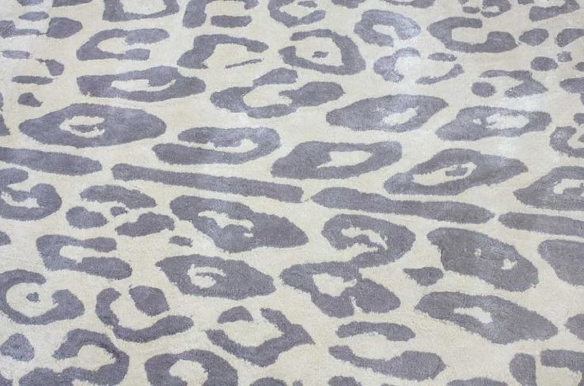 Casa Padrino alfombra de viscosa de lujo con diseño de leopardo gris / crema / negro 160 x 230 cm - Alfombra de salón ovalada - Alfombra moderna de dormitorio - Interior de lujo - Calidad de lujo