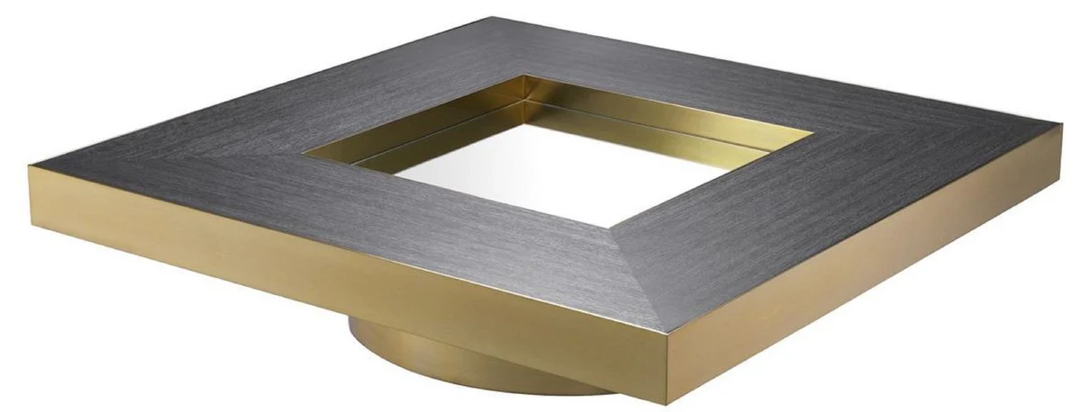 Casa Padrino mesa de centro de lujo gris antracita / lat¨®n 120 x 120 x A. 29,5 cm - Mesa de sal¨®n cuadrada con vidrio espejo - Muebles de sal¨®n de lujo