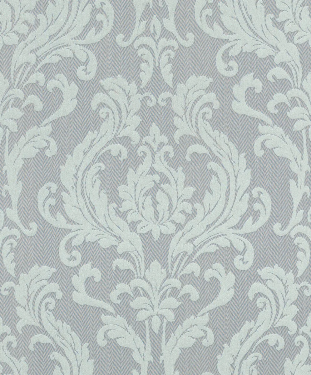 Casa Padrino papel pintado no tejido barroco gris / turquesa - Papel pintado de salón de estilo barroco con patrón elegante - Decoración de pared en estilo barroco - Decoración de salón barroco