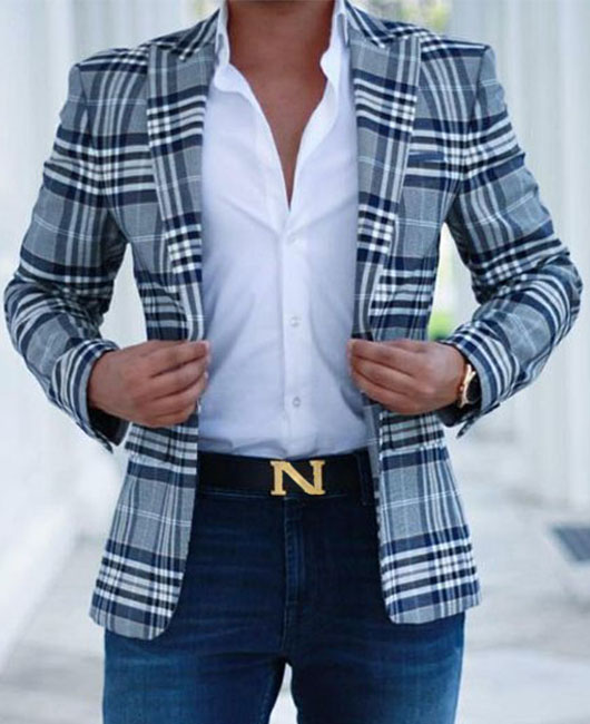Daily Plaid Lapel Collar Single Breasted Pocket Design Blazer