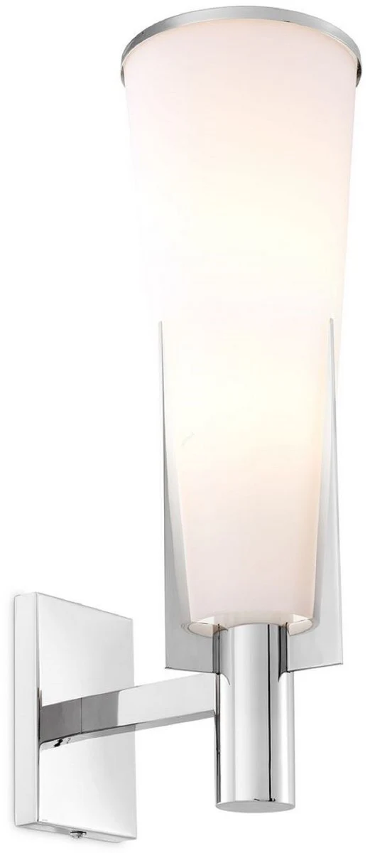 Casa Padrino lámpara de pared de lujo plata / blanco 13 x 19 x A. 40,5 cm - Elegante aplique de metal con pantalla de vidrio - Lámparas de Lujo