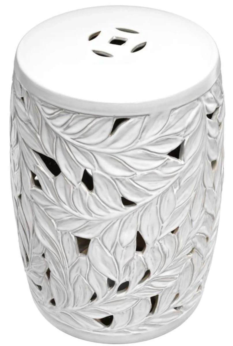 Casa Padrino Cerámica Deco Tambor Blanco Ø 34 x H. 48 cm - Decoración de la Sala de Estar de Lujo