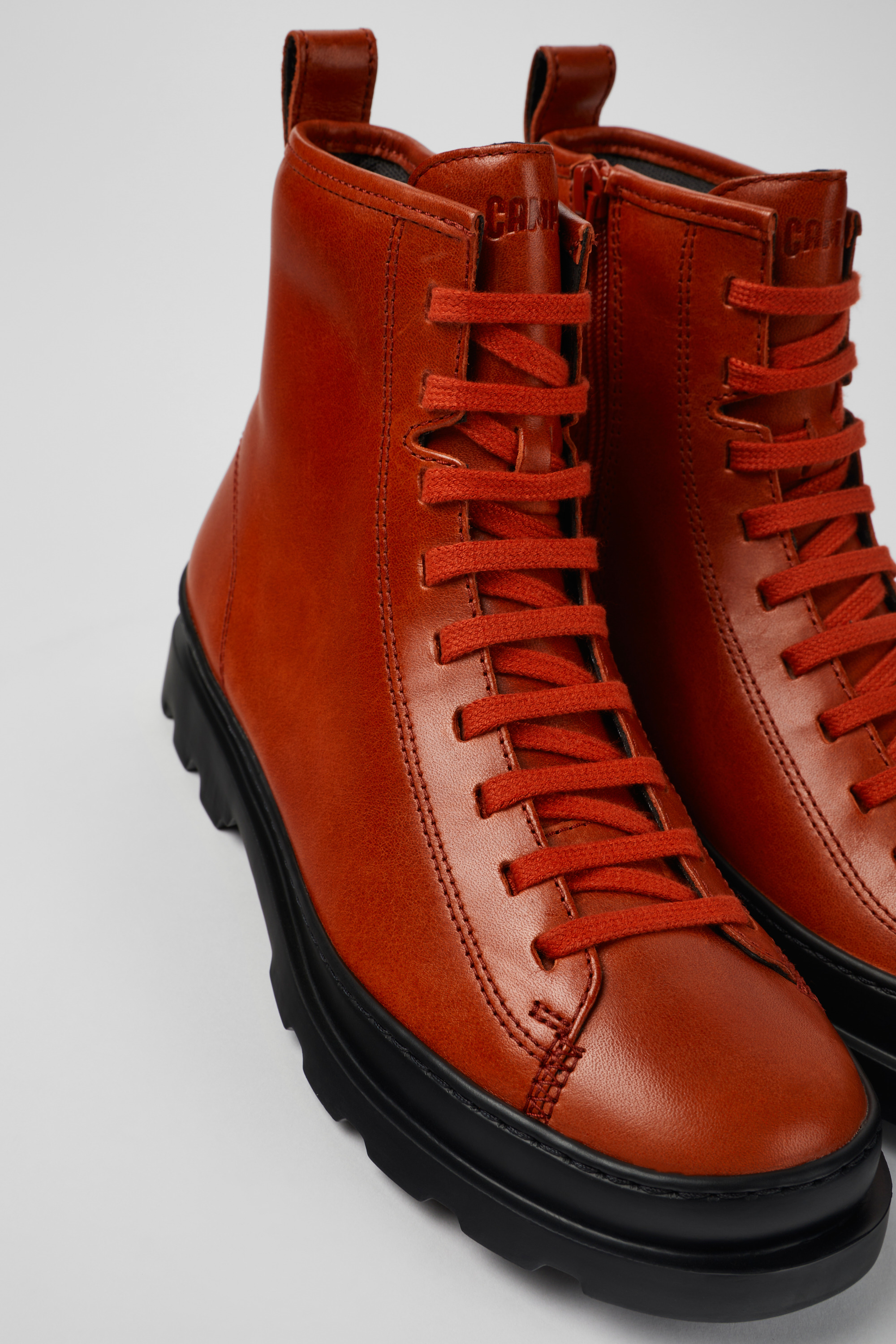 Brutus - Red leather lace-up boots for women