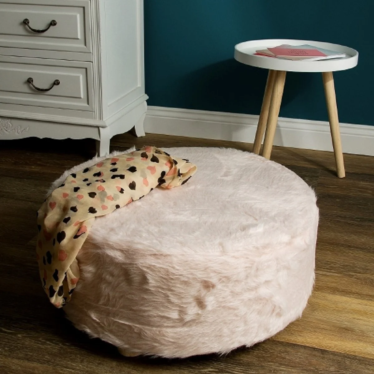 Casa Padrino taburete de piel de dise?o rosa ? 50 x H. 21 cm - Taburete Redondo con Pelo Sint¨¦tico