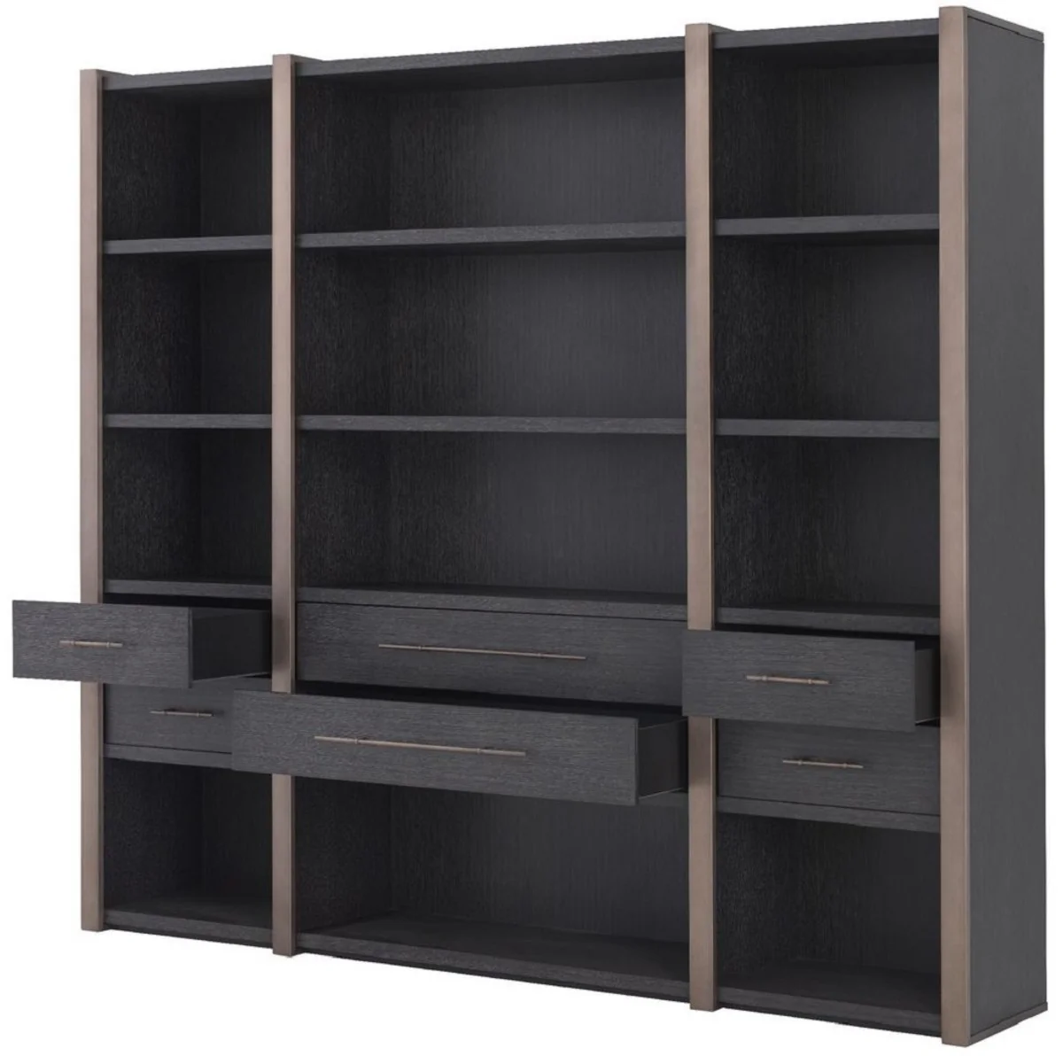Casa Padrino armario de estanter¨ªa de lujo con 6 cajones gris antracita / bronce 253 x 47 x A. 229 cm - Armario de Libros - Armario de Sal¨®n - Armario de Oficina - Mueble de Lujo
