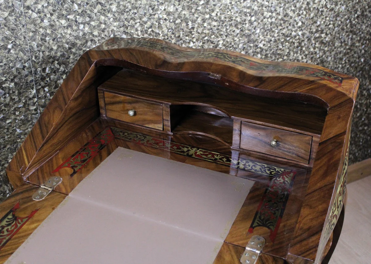 Casa Padrino Baroque Secretary Mahogany Brown Boulle Inlaid B 74 x H 91 x D 38 cm- Secretary Antique style