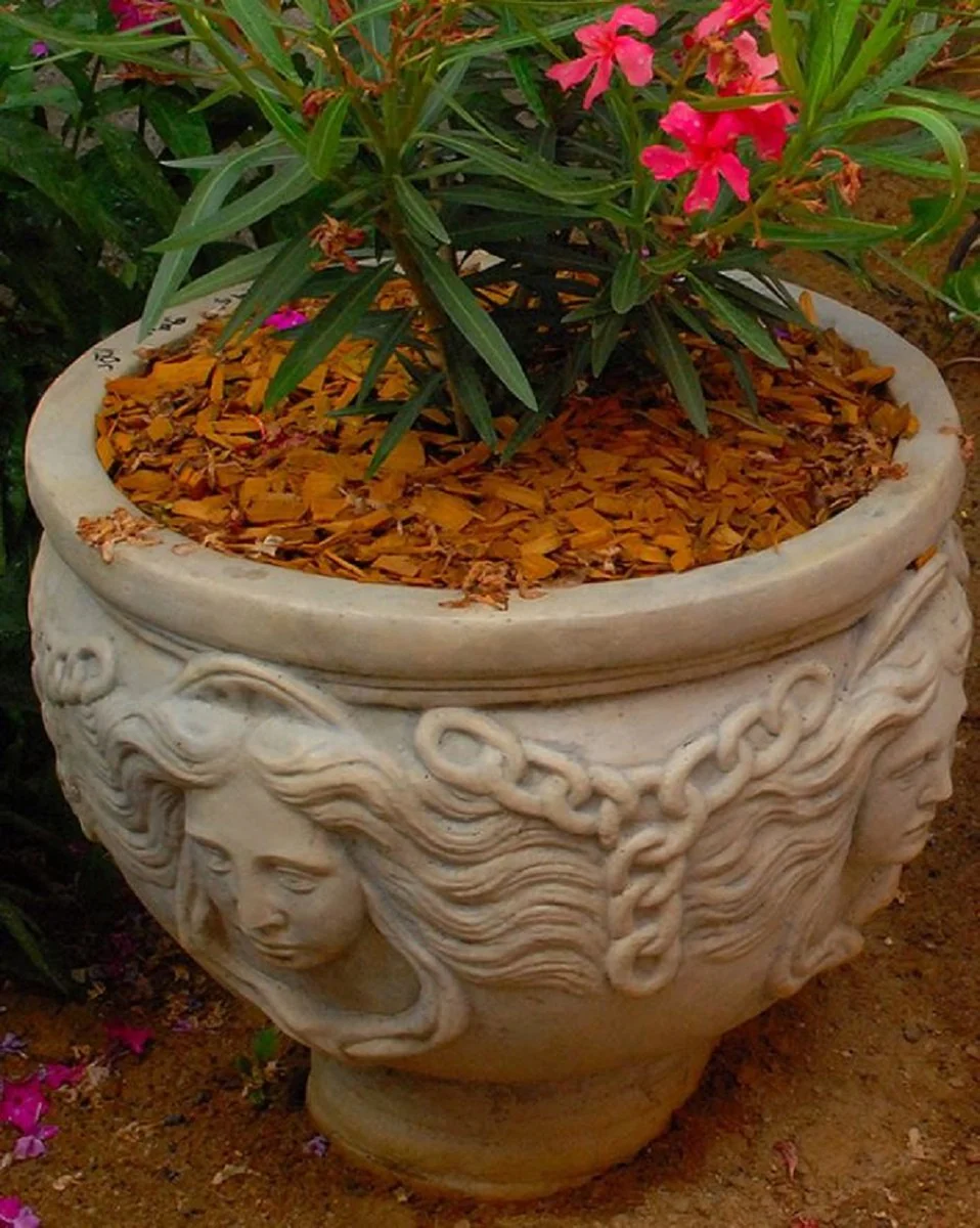 Casa Padrino Maceta Art Nouveau Gris Ø 56 x A. 47 cm - Macetero Redondo - Decoración de Jardín y Terraza Barroco y Art Nouveau