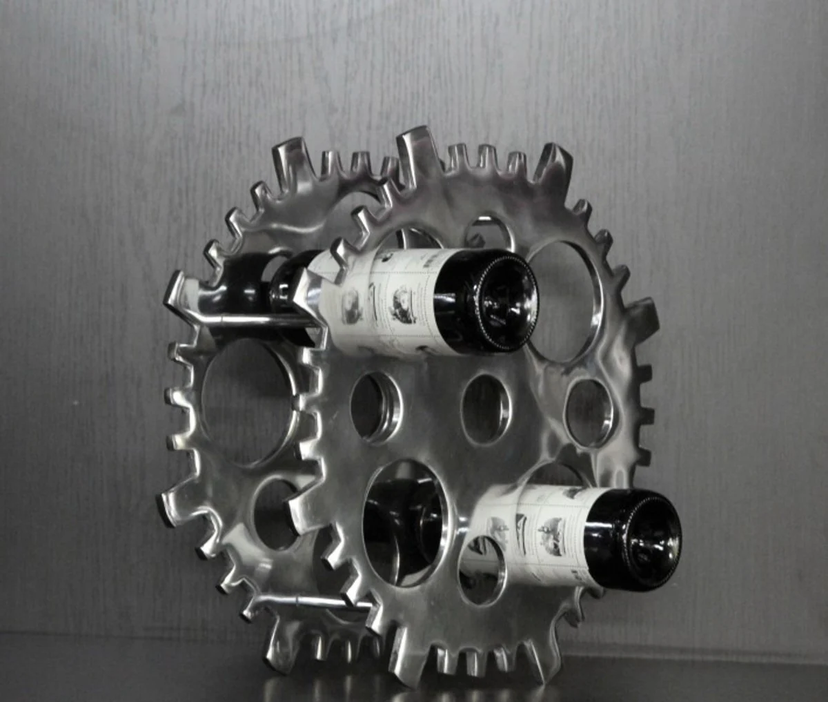 Casa Padrino designer wine rack made ??of polished aluminum for 4 bottles round H 40 cm, W 40 cm, D 14 cm - bottle holder - bottle shelf Gear Copper