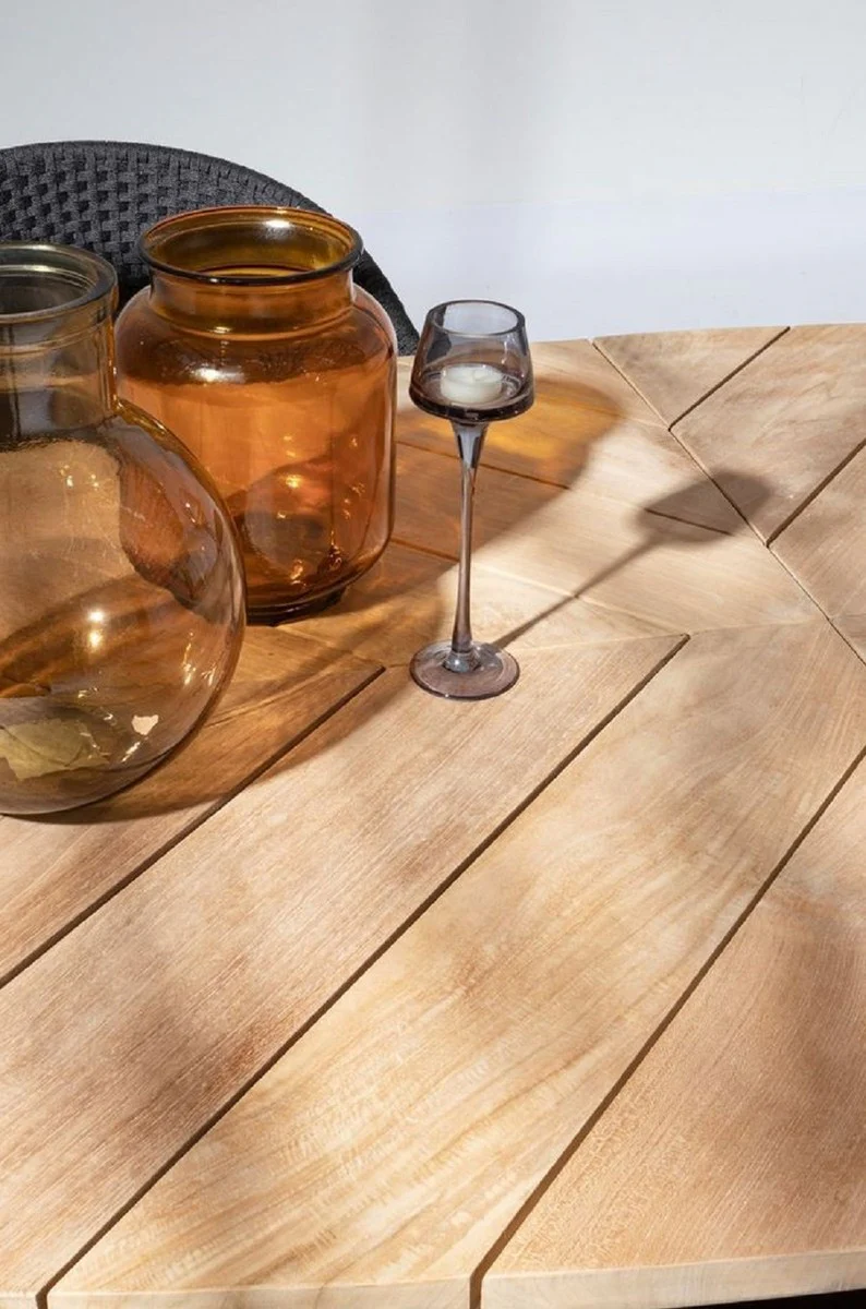 Casa Padrino mesa de jardín de lujo natural / negro 240 x 110 x A. 77 cm - Mesa de comedor ovalada con tablero de teca - Mesa de jardín y terraza - Muebles de jardín y terraza de lujo