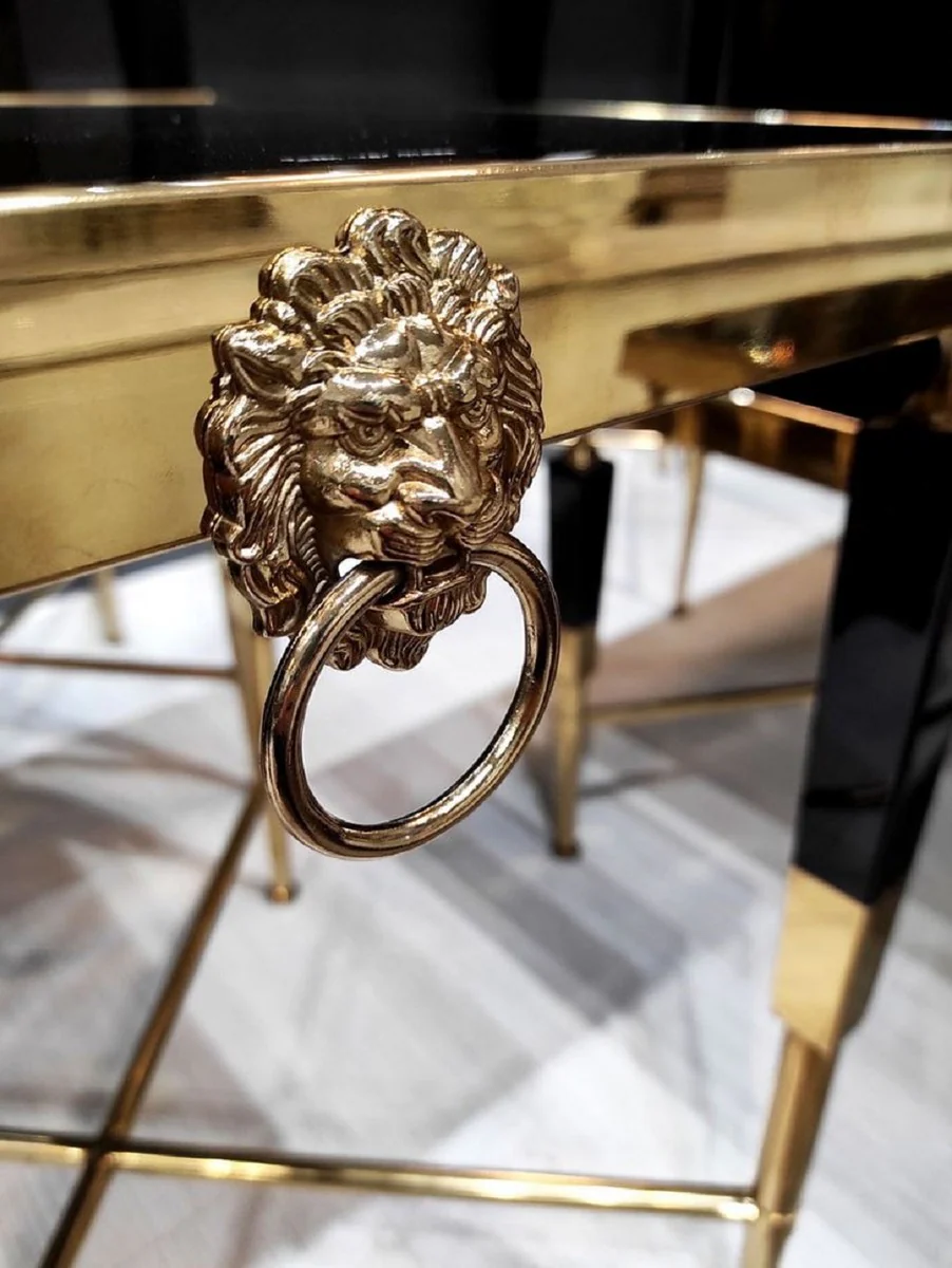 Casa Padrino mesa auxiliar de lujo negro / oro 50 x 50 x A. 60 cm - Mesa cuadrada con tapa de m¨¢rmol artificial - Muebles de sal¨®n de lujo - Muebles de hotel - Interior de lujo - Interior de hotel