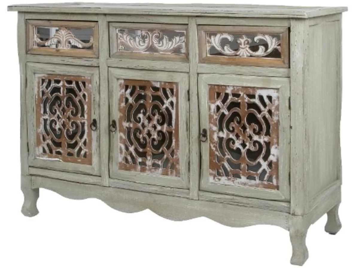 Casa Padrino cómoda de estilo country con 3 puertas y 3 cajones gris antiguo / marrón antiguo 120 x 40 x H. 79 cm - Aparador de Estilo Country Hecho a Mano