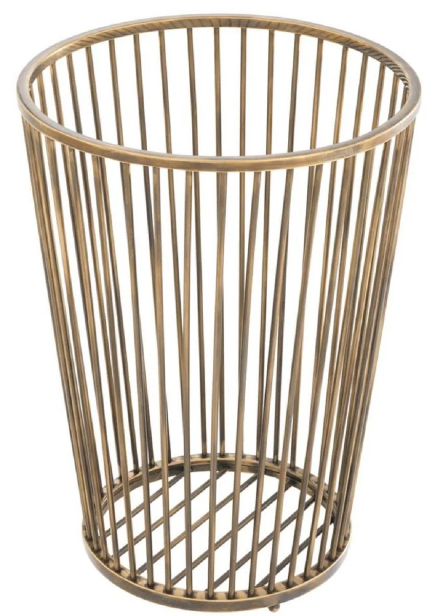 Casa Padrino cesta de ropa de lujo de acero inoxidable latón vintage Ø 30 x H. 40,5 cm - Accesorios de Baño de Lujo