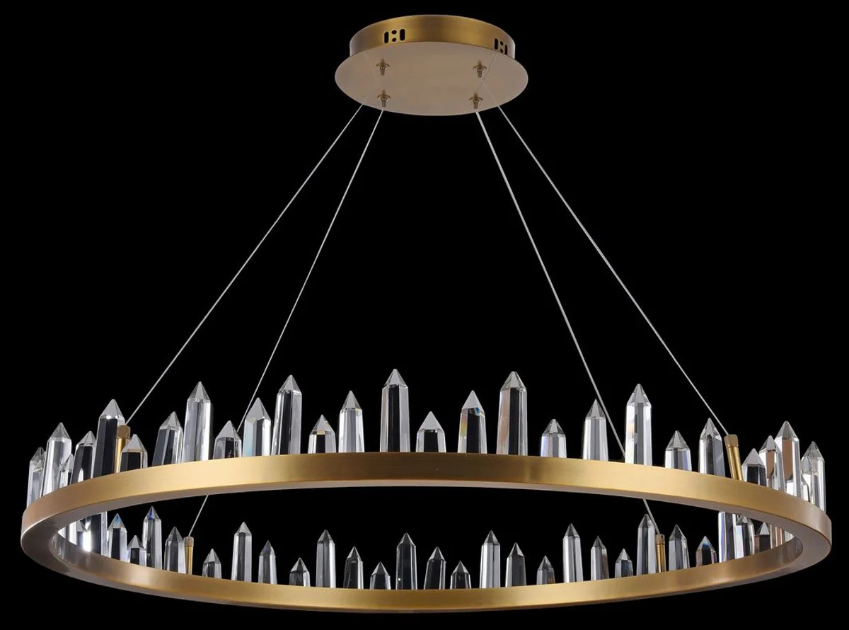 Casa Padrino LED pendant lamp with brass colored metal frame and crystal jagged Ø 85 x H. 10.4 cm - Living Room Furniture