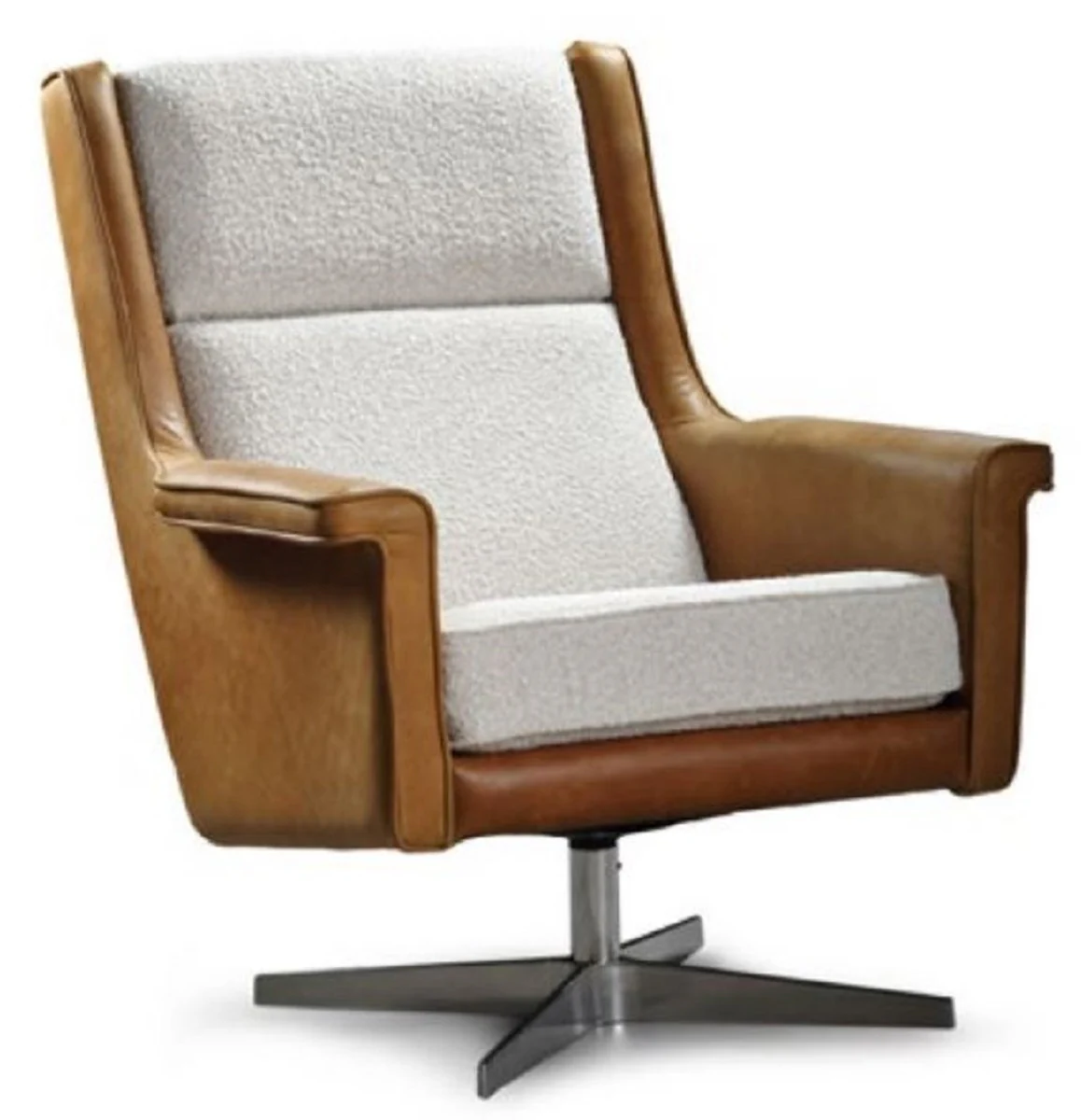 Casa Padrino sill¨®n giratorio de lujo marr¨®n / blanco / plata 83 x 75 x A. 98 cm - Sill¨®n de sal¨®n moderno - Muebles de sal¨®n de lujo