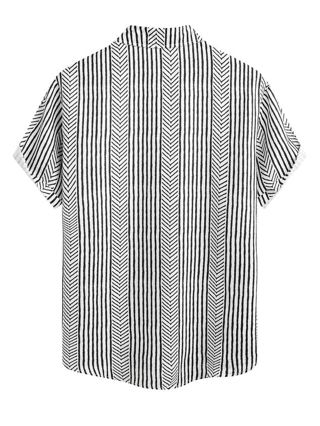 Shirts For Father Retro Striped Chest Pocket Short Sleeve Shirt