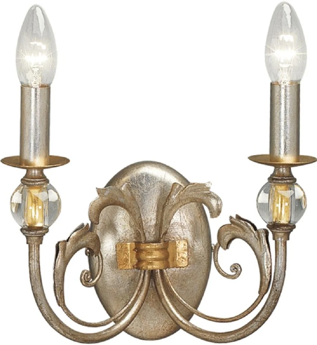 Casa Padrino lámpara de pared barroco de lujo plata antigua / oro antiguo 27 x 16 x A. 23 cm - Elegante lámpara de pared de metal con nobles bolas de vidrio - Luces Barrocos