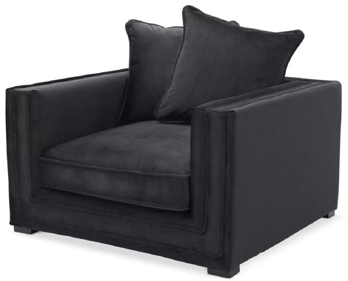 Casa Padrino sill¨®n de lujo con 2 cojines negro 112 x 106 x A. 83 cm - Sill¨®n de sal¨®n - Sill¨®n de hotel - Muebles de sal¨®n - Muebles de hotel - Muebles de lujo - Interiores de lujo