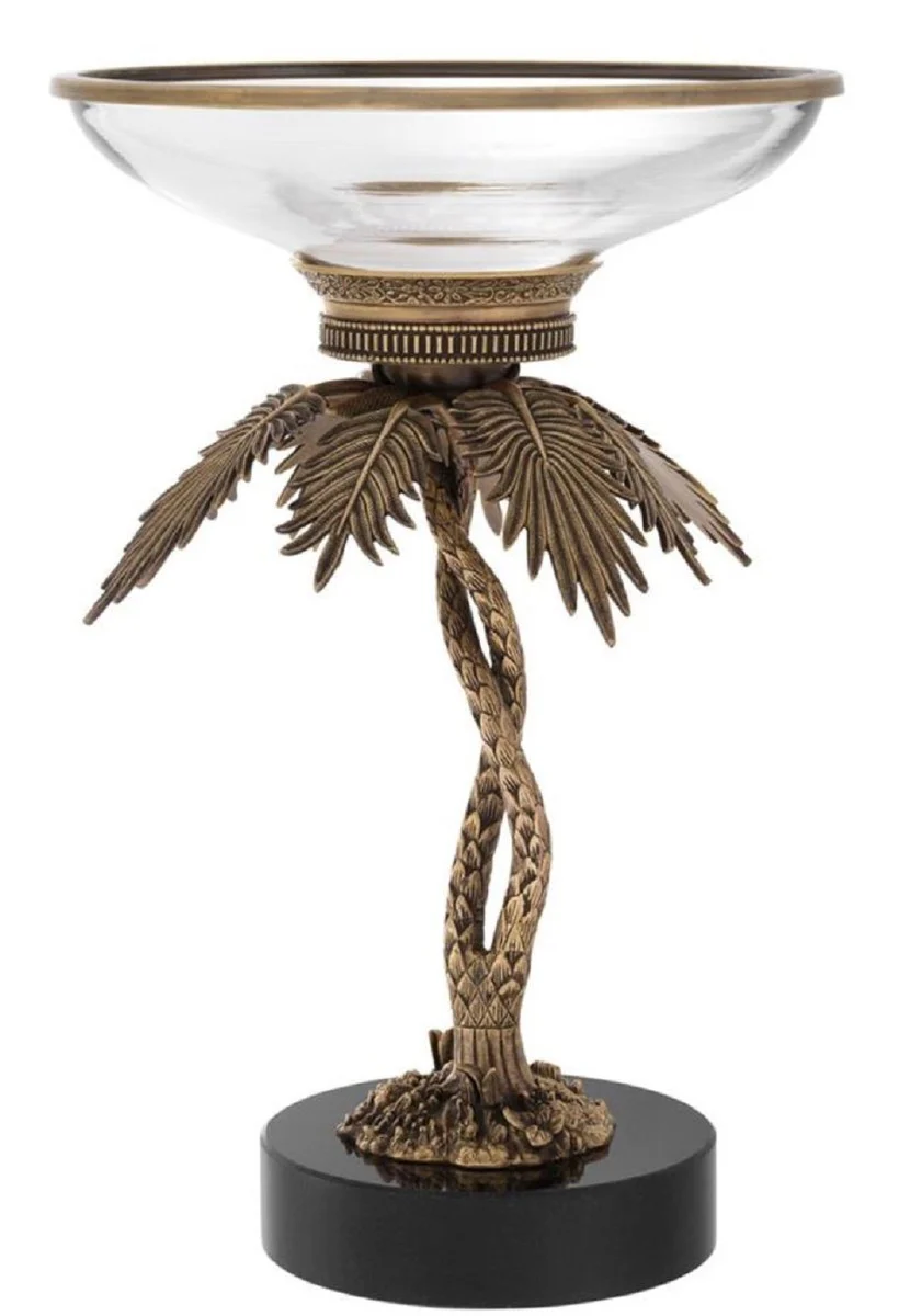 Casa Padrino taz¨®n de vidrio de lujo con soporte de palmera de lat¨®n y base de granito lat¨®n vintage / negro ? 33,5 x H. 50,5 cm - Accesorios de Hotel y Restaurante