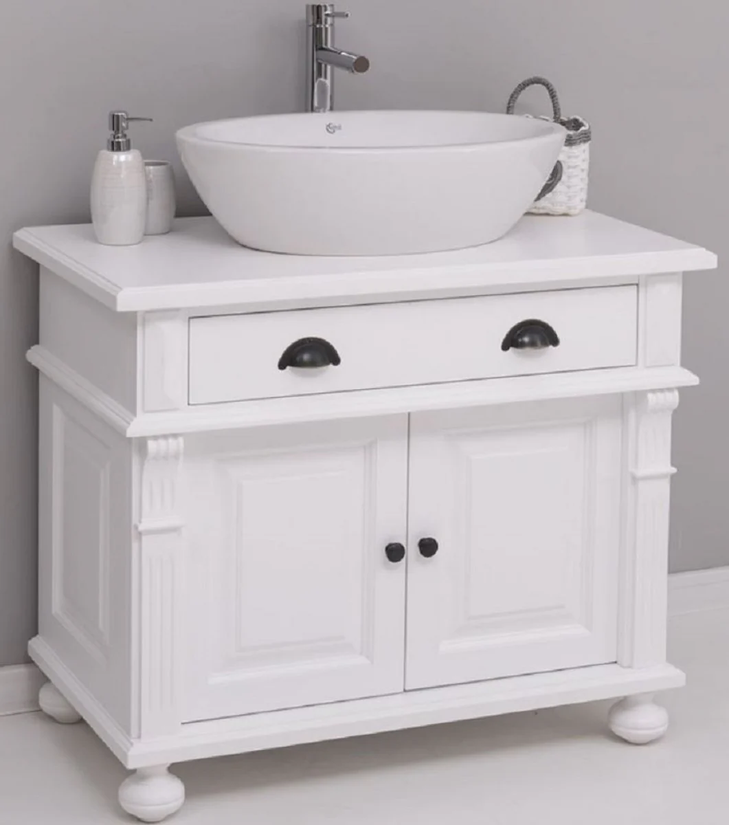 Casa Padrino Conjunto de Baño estilo Campestre Blanco - 1 Mesa de Baño & 1 Lavabo Ovalado de Cerámica - Muebles de Baño estilo Campestre - Estilo Campestre Muebles de Baño