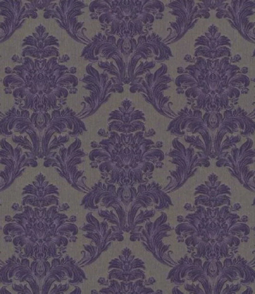 Casa Padrino papel tapiz textil barroco púrpura / gris 10,05 x 0,53 m - Papel Pintado en Estilo Barroco