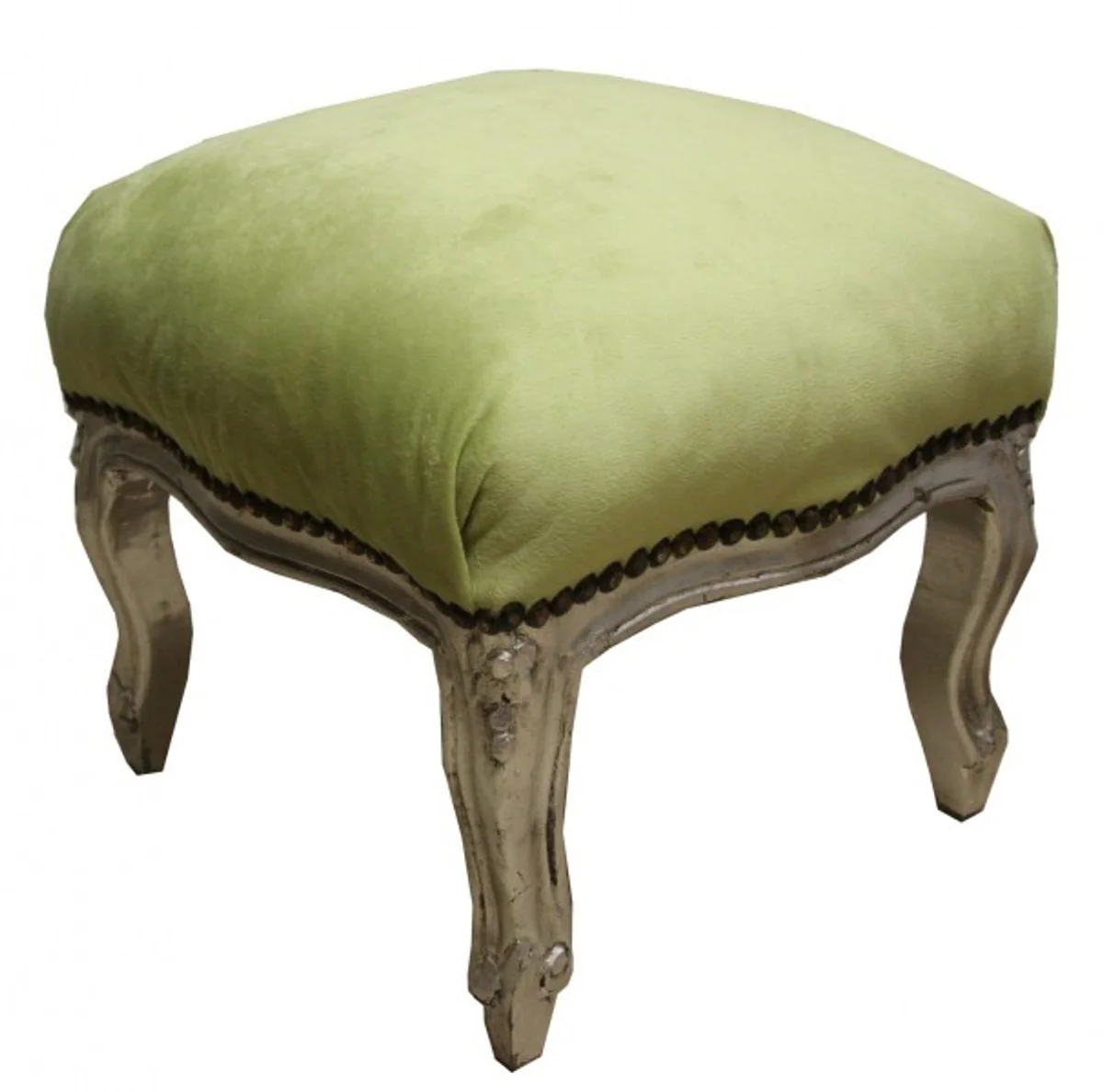 Casa Padrino barroco cazador otomana verde / plata - muebles antiguos - Heces