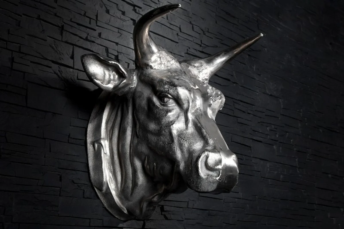 Casa Padrino Designer Stierkopf Torero height: 53 cm, width 63 cm, depth: 53 cm noble sculpture made of aluminum, nickel - Edel & Sumptuously