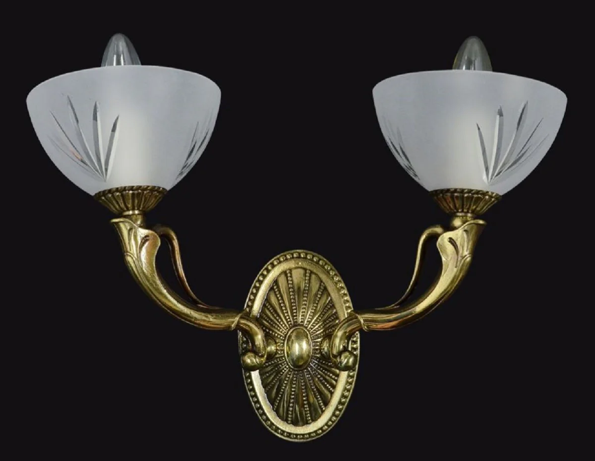 Casa Padrino lámpara de pared doble barroco de lujo oro / blanco 42 x 18 x A. 28 cm - Lámpara de pared de metal de estilo barroco con pantallas de vidrio - Luces barrocos - Noble y magnífica