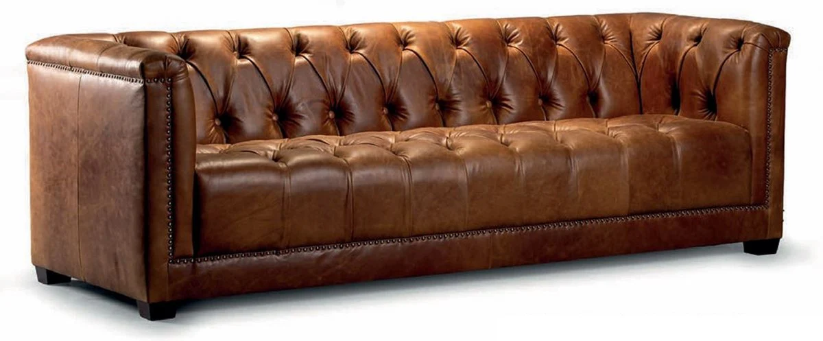 Casa Padrino sof¨¢ Chesterfield de lujo de 4 plazas de cuero genuino marr¨®n vintage 233 cm