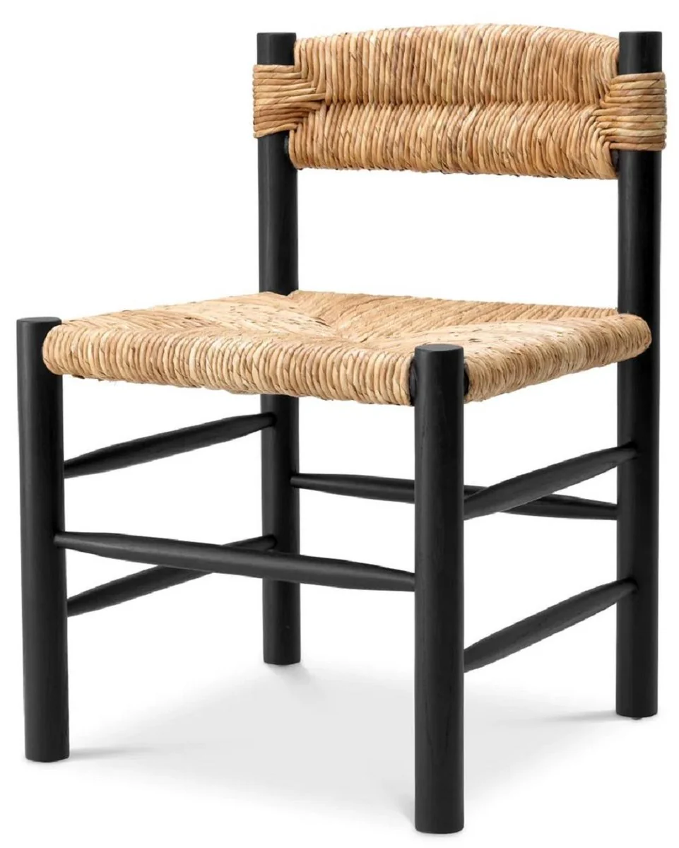 Casa Padrino silla de comedor de lujo negro / natural 54 x 62,5 x A. 80,5 cm - Silla de cocina de madera maciza - Muebles de comedor - Muebles de lujo - Interiores de comedor de lujo