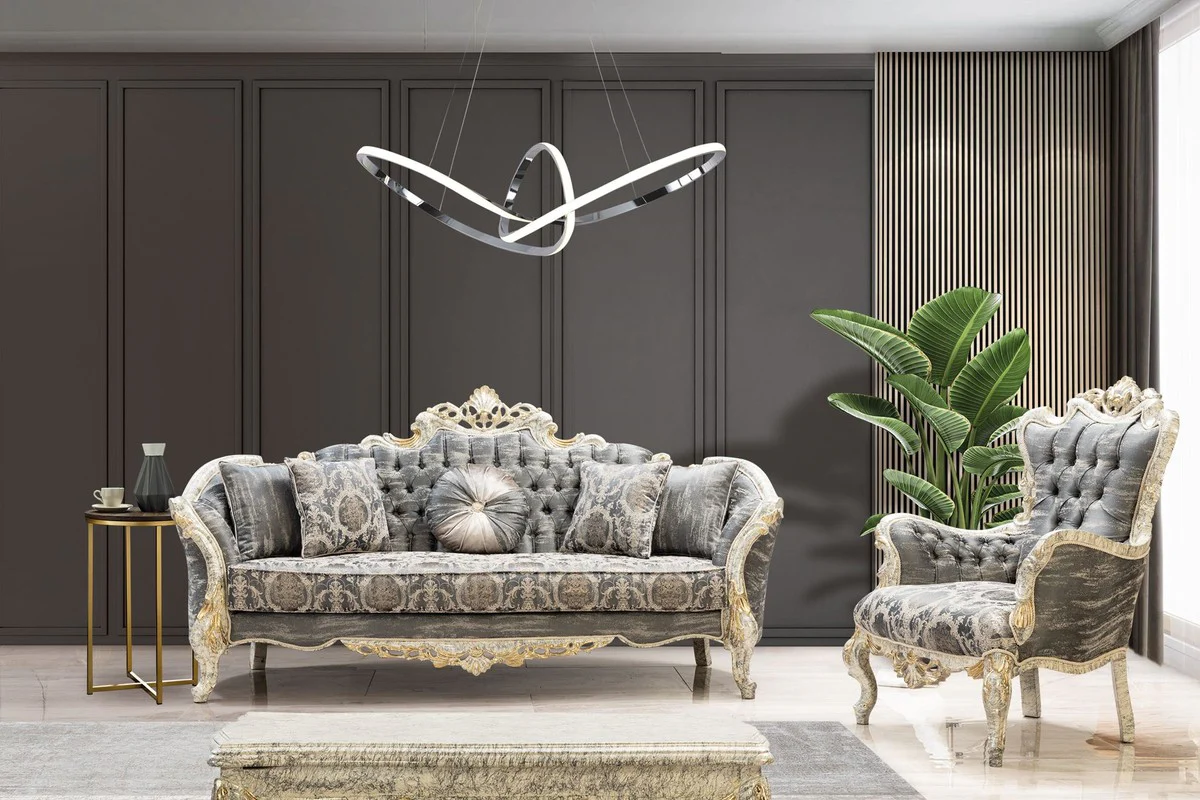 Casa Padrino mesa de centro barroco de lujo blanco antiguo / oro - Mesa de sal¨®n de estilo barroco hecha a mano - Muebles de lujo estilo barroco - Muebles de sal¨®n estilo barroco - Muebles barrocos