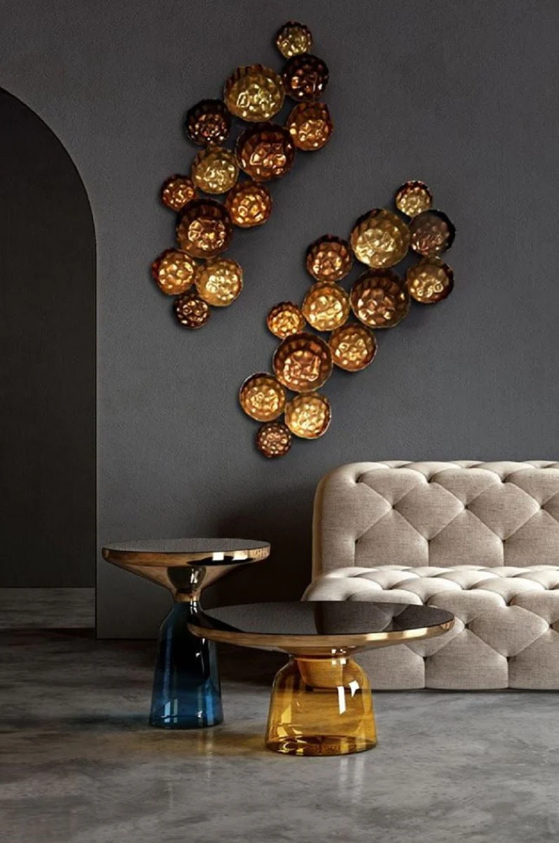 Casa Padrino mesa de centro de lujo negro / oro / amarillo ? 75 x A. 37 cm - Mesa de sal¨®n redonda de vidrio - Muebles de sal¨®n - Muebles de lujo