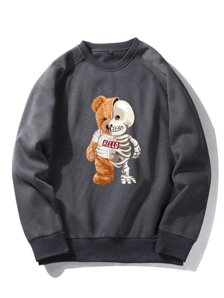 Skeleton Bear Print Raglan Sleeve Sweatshirt