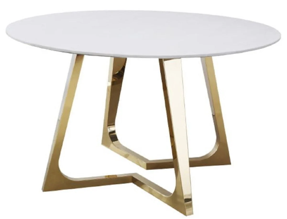 Casa Padrino mesa de comedor de lujo blanco / oro ? 130 x A. 76 cm - Mesa de comedor redonda con tapa de m¨¢rmol sint¨¦tico y patas de acero - Muebles de comedor