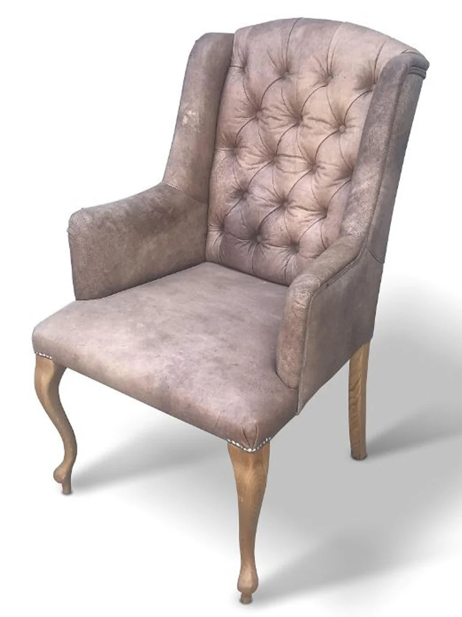 Casa Padrino Chesterfield silla de comedor de cuero real con reposabrazos - TODOS LOS COLORES - muebles de sill¨®n de sal¨®n de lujo cuero de b¨²falo