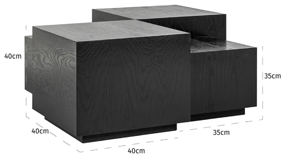 Casa Padrino conjunto de mesa de centro de lujo de 4 negro 75 x 75 x A. 40 cm - Mesa de sal¨®n cuadrada de madera maciza - Muebles de sal¨®n - Muebles de lujo - Interiores de lujo