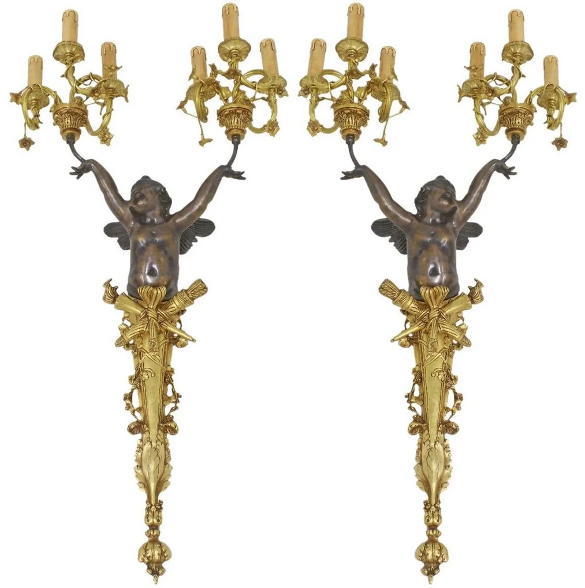 Casa Padrino conjunto de lámparas de pared barrocos ángeles bronce / oro - Magníficas lámparas de pared barrocas para hoteles y restaurantes - Luces Barrocos - Nobles y Magníficas