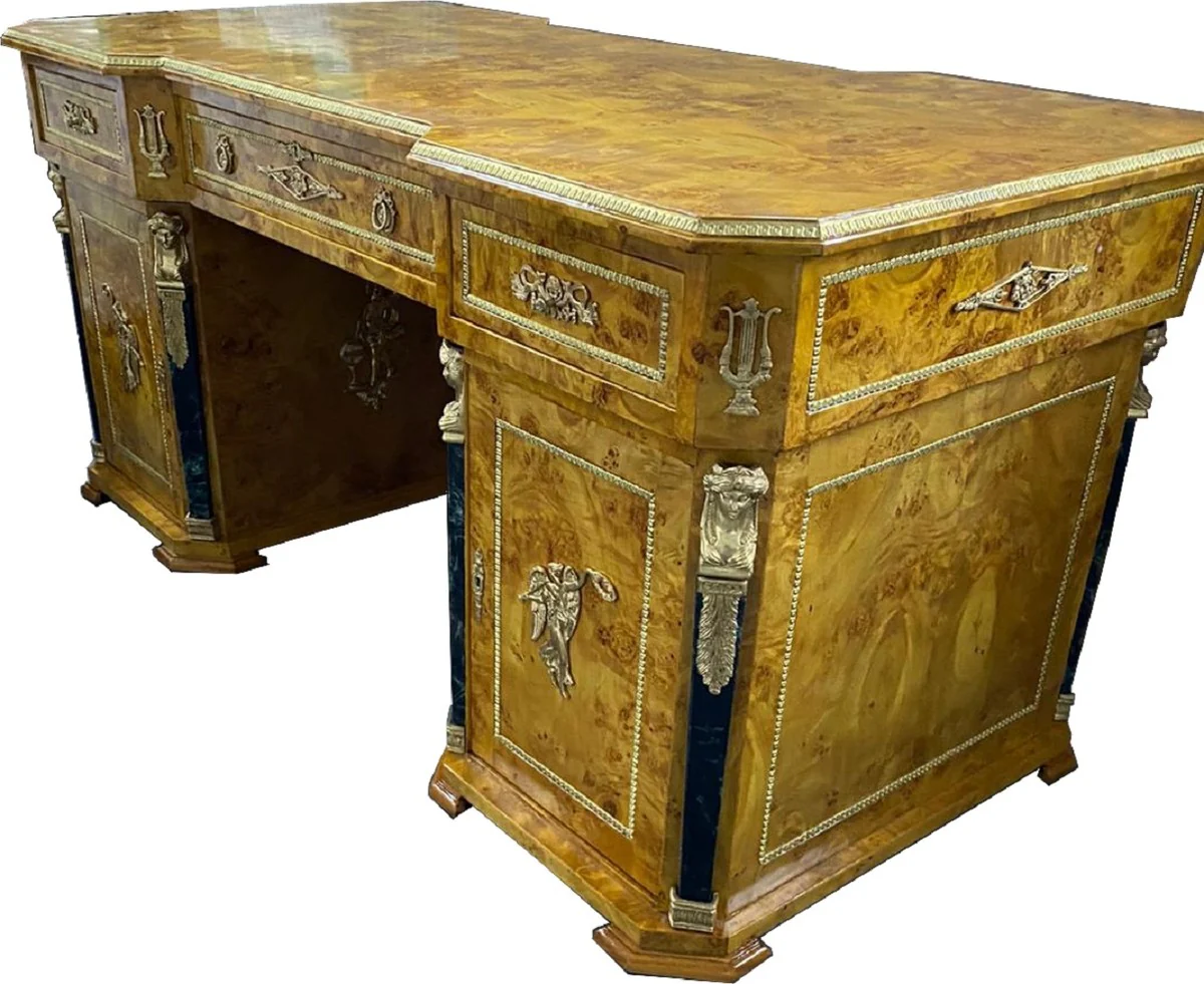 Casa Padrino escritorio barroco de madera maciza natural / negro / lat¨®n