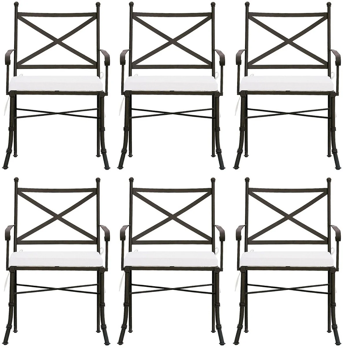 Casa Padrino conjunto de silla de jardín con reposabrazos y cojines de asiento marrón / blanco 61 x 51 x A. 97 cm - Sillas de comedor forjadas a mano - Muebles de Comedor de Jardín de Patio