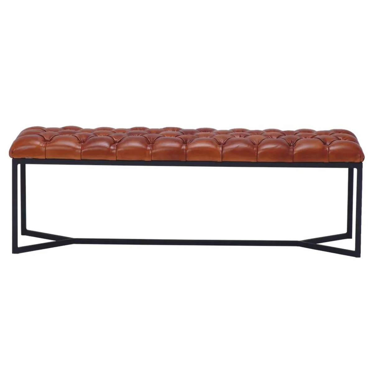 Casa Padrino banco Chesterfield de lujo de cuero genuino marr¨®n / negro 180 cm - Muebles de cuero genuino